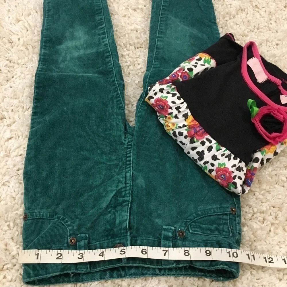 Bundle 2 Pcs Set Little Girls Floral Long sleeve  top and Green Velvet Pant